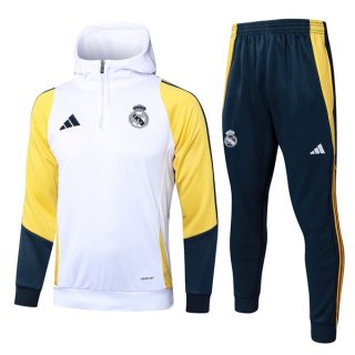 Felpa Cappuccio Real Madrid 2024 2025 Bianco Giallo 2