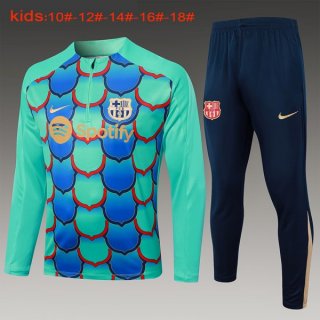 Bambino Felpa Allenamento Barcellona 2024 2025 Verde Blu 3