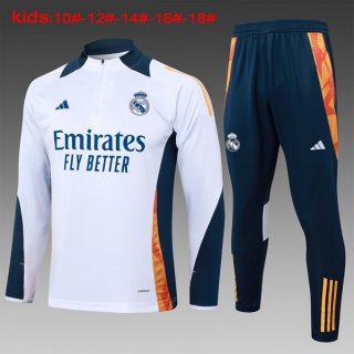 Bambino Felpa Allenamento Real Madrid 2024 2025 Bianco Blu 3