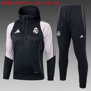Bambino Felpa Cappuccio Real Madrid 2025 2026 Nero Rosa