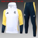 Bambino Felpa Cappuccio Real Madrid 2024 2025 Bianco Giallo