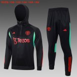Bambino Felpa Cappuccio Manchester United 2024 2025 Nero Rosso